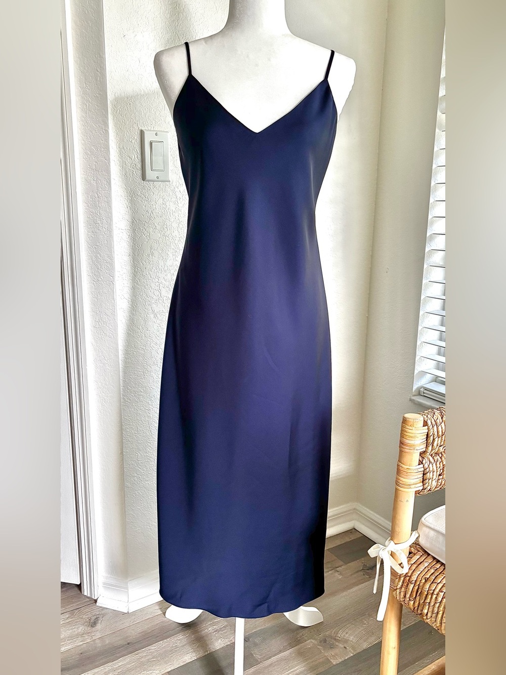 J. Crew Deep Navy Satin Slip Midi Dress